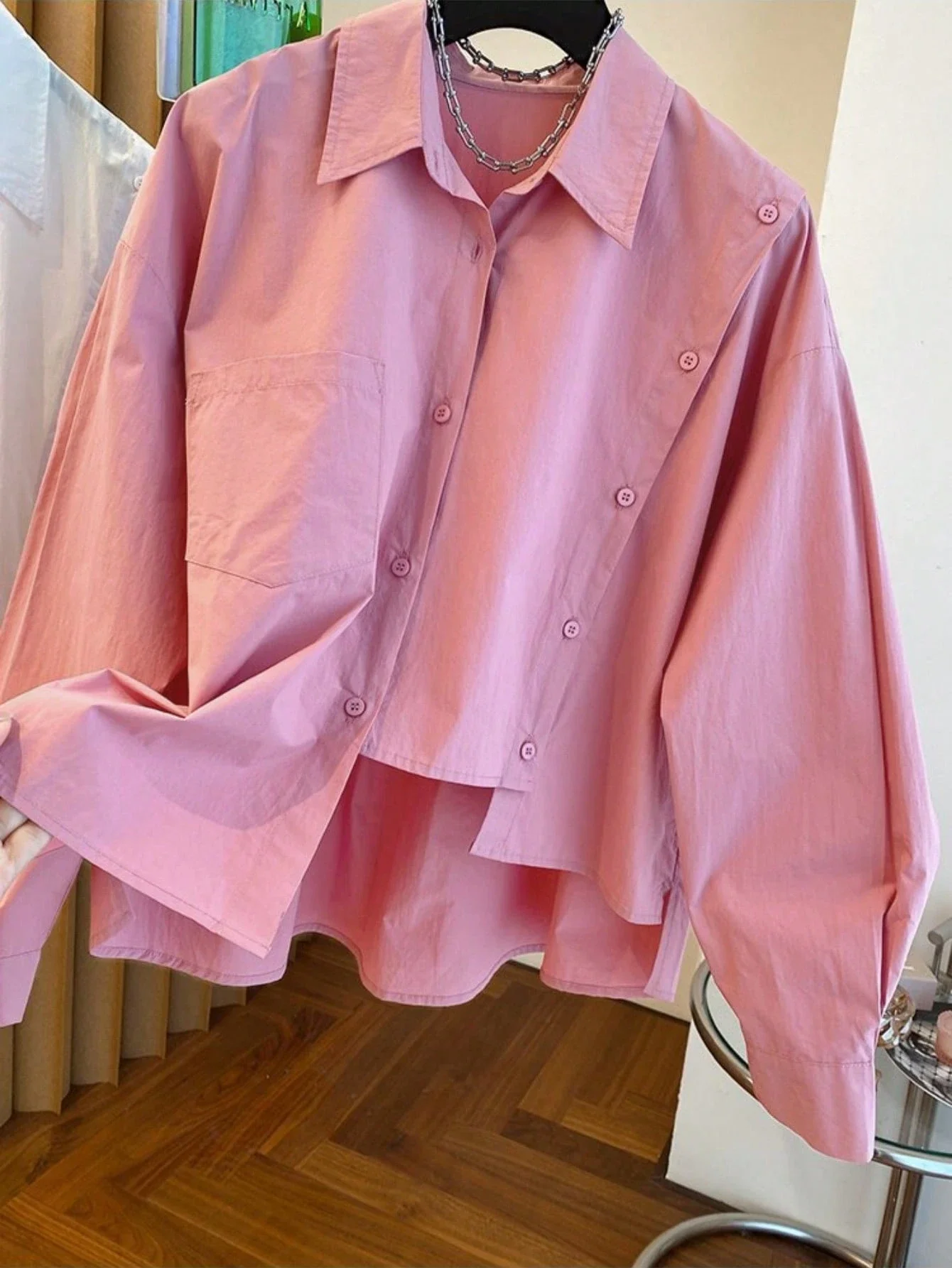 

Женская асимметричная рубашка с пуговицами, свободного кроя, однотонная, повседневная офисная блузка