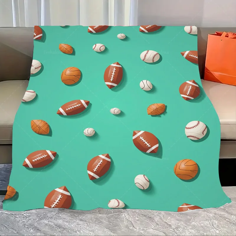 

1pc Flannel Blanket Sports Ball Pattern Soft Blanket for Living Room Decor