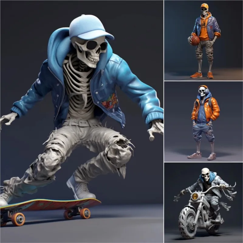 Cool Skeleton Figures Sports Series Skull Resin Crafts Halloween Decorations Car Instrument Panel Desk Decoration