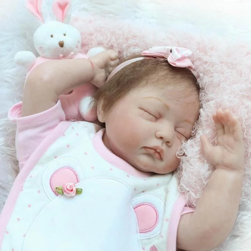 22 Inches Reborn Baby Dolls Realistic Silicone Vinyl Handmade Weighted Cute Eyes Closed Sleeping