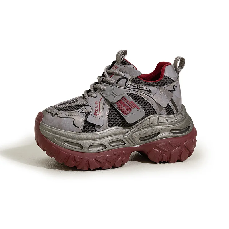 

Весенняя обувь из микрофибры с воздушной сеткой 9 см, ботильоны, женские вулканизированные массивные кроссовки на платформе, осень на танкетке