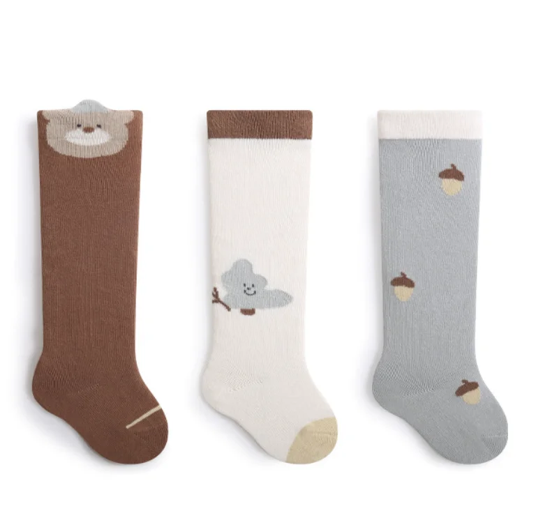 Chaussettes Hautes en Coton pour Bébé Garçon et Fille, Mignonnes, pour Anniversaire, Noël, Nouvel An, Automne et Hiver, 3 Paires