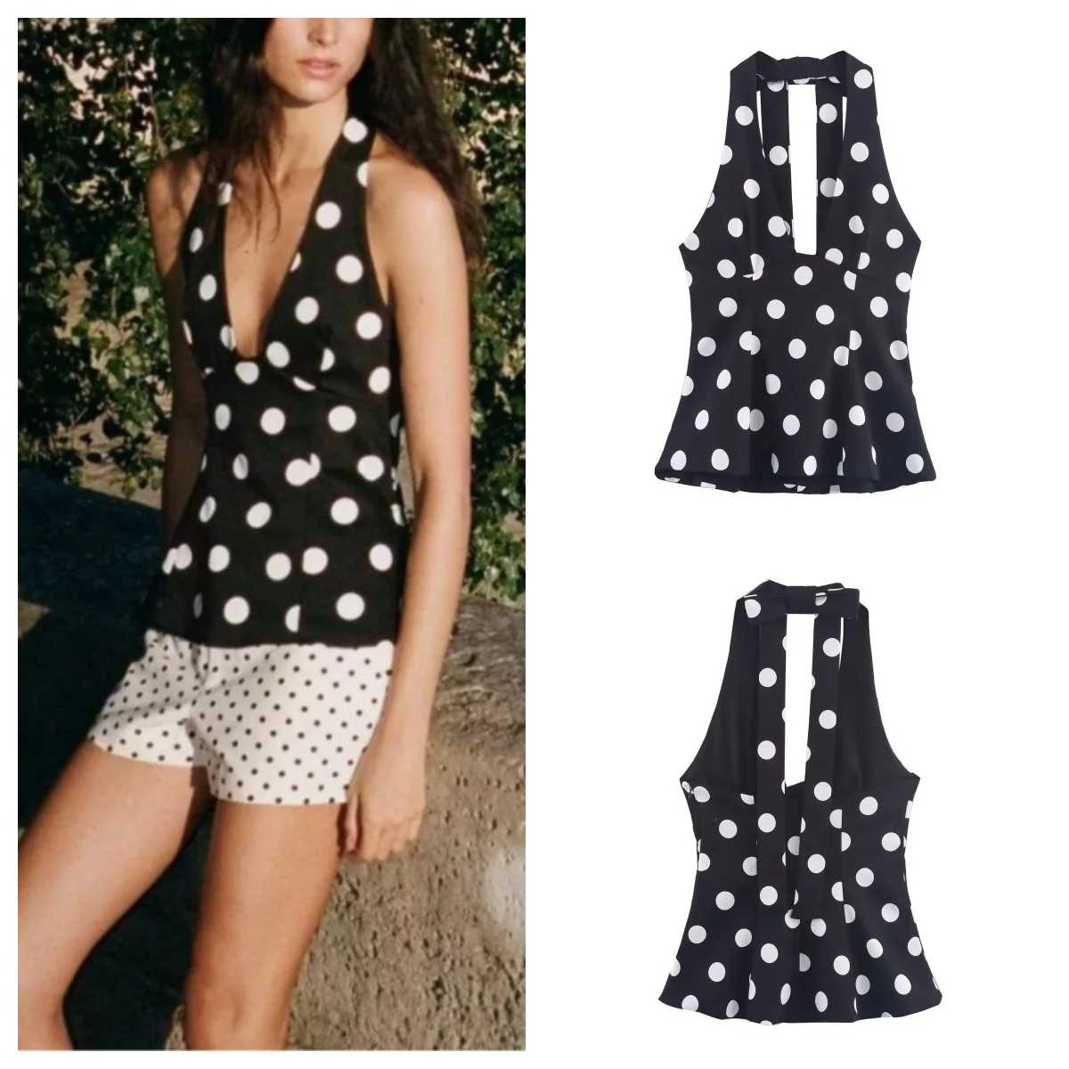 

European and American style retro halter neck V-neck backless top 2025 new temperament slim vest