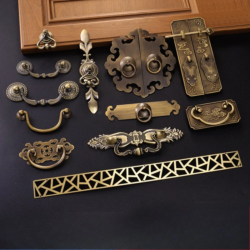 Retro Chinese Handle Cabinet Door Handle Bronze European Classical Furniture Cabinet Drawer Door Handles