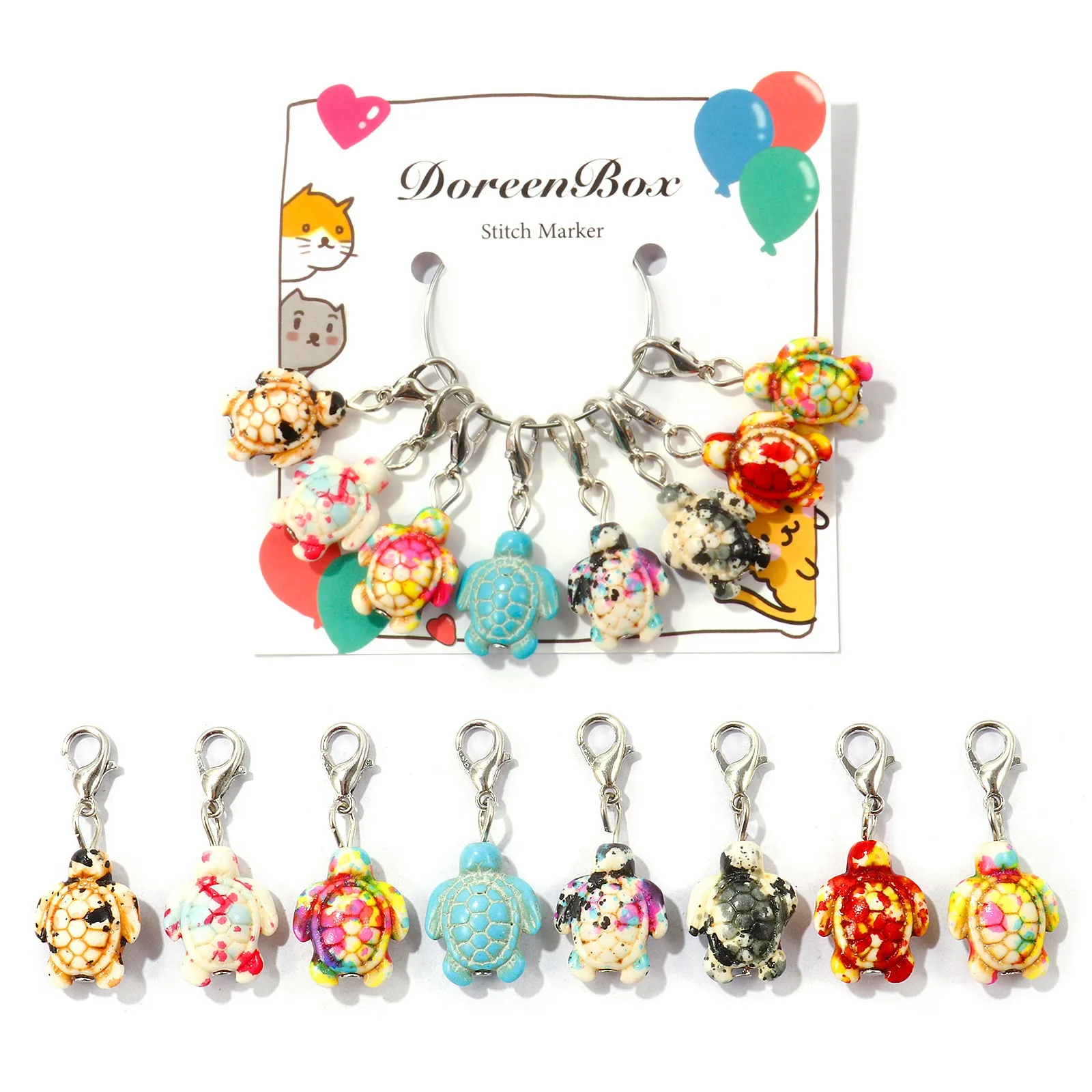 8 pièces/ensemble Marqueurs de mailles en résine, tortue marine, couleurs assorties, breloques à clipser pour kits de loisirs créatifs, outil de tricot à clipser