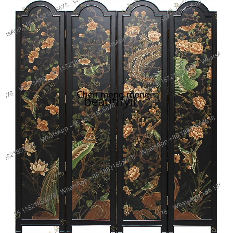 

Hand Painted New Chinese Ancient Gold Foil Screen Classical Hotel Background Wall Accordion Partition Mural Folding Partition