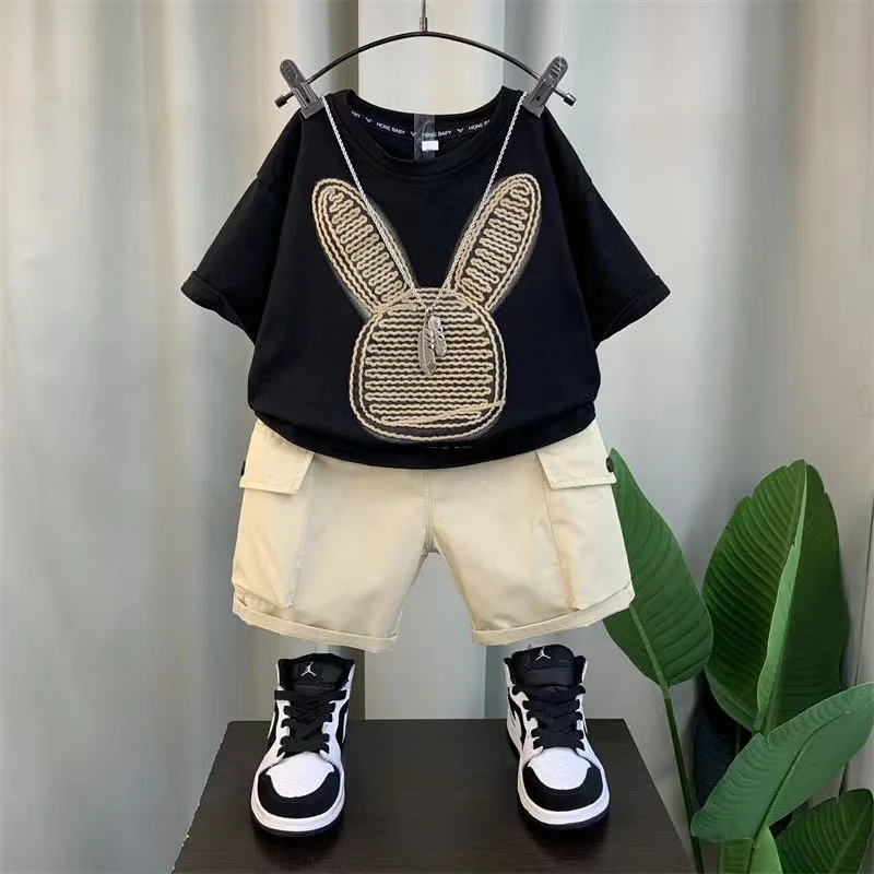 Cartoon Short Sleeve T-Shirt Tops+Shorts 2PCS Baby Boys Summer Clothes Korean New Kids 1 2 3 4 5 6 7 8 Years Olc Sport Outfits