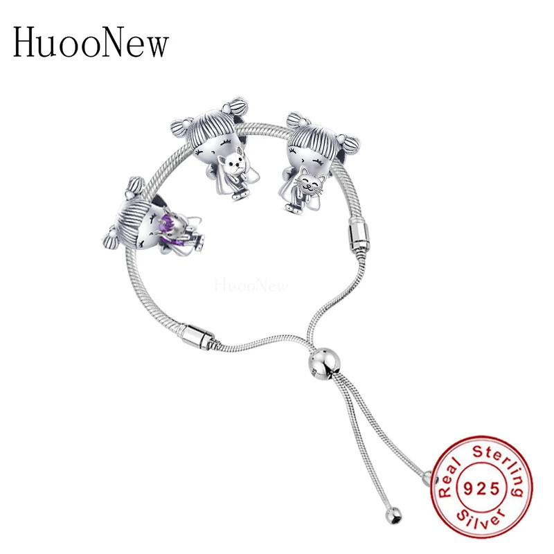 

FC Jewelry Fit Original Charm Bracelet 925 Silver Little Girl With Unicorn Cat Bulldog Bead For Making Women Berloque 2022 New