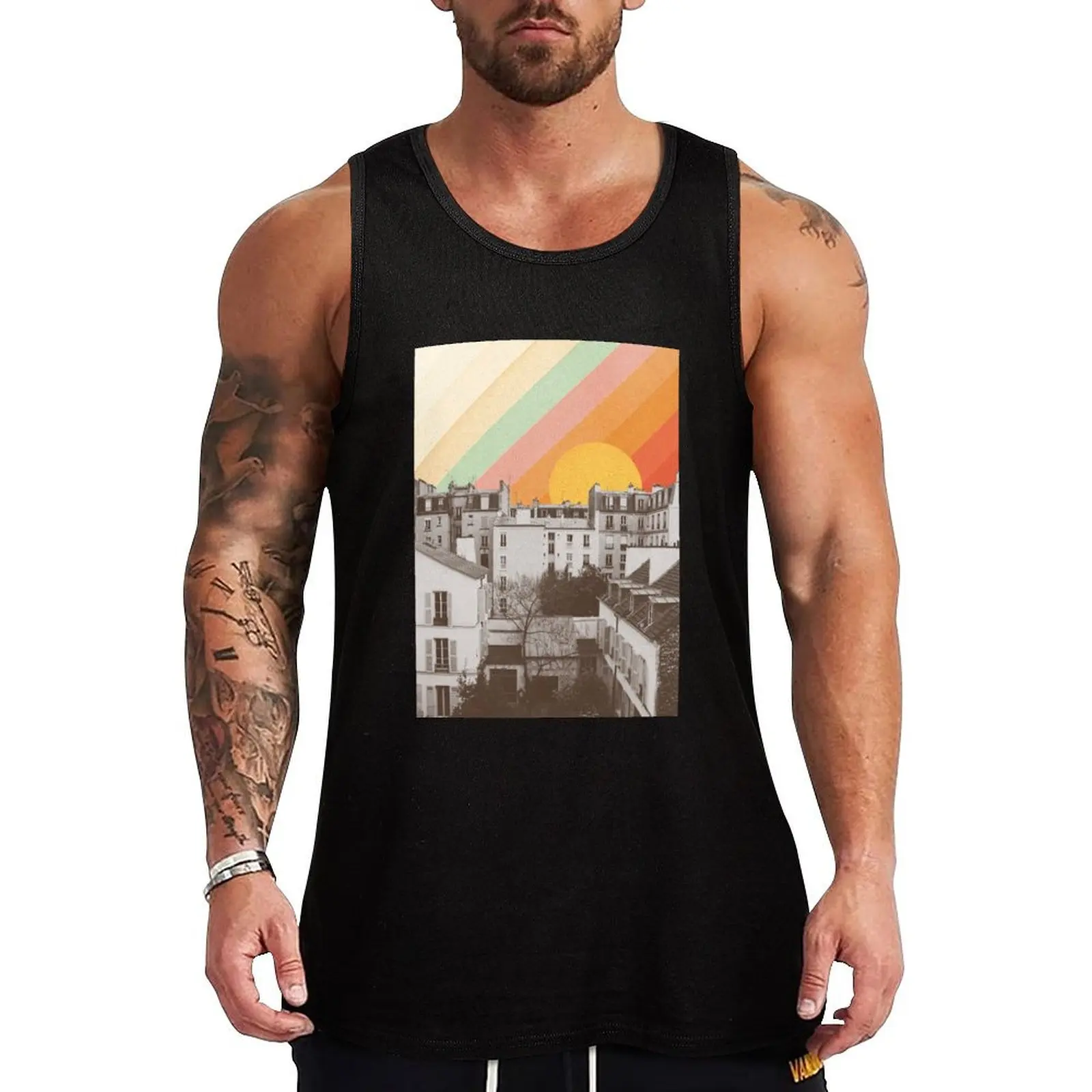 Rainbow Sky Above Paris Tank Top Men's singlets clothing men Sleeveless top T-shirt men