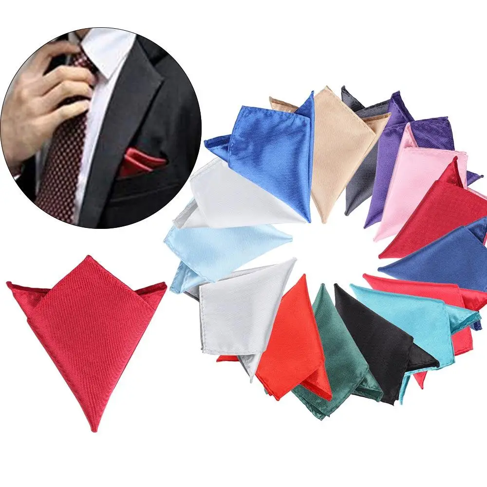 Formalna 15-kolorowa męska sukienka ślubna Party Satin Plain Solid Plain Formal Suit Square Hanky Silk Pocket Square Handkerchief