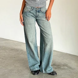 Women's Vintage Wide Leg Boyfriend Jeans Straight Hip Hop Long Denim Pants Low Waist Baggy Jeans Casual Loose Jeans Streetwear