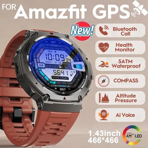2025 GPS militar reloj inteligente resistente al agua 1,46 ""HD AMOLED incorporado 6 frecuencia satélite deportes al aire libre Fitness Smartwatch hombres