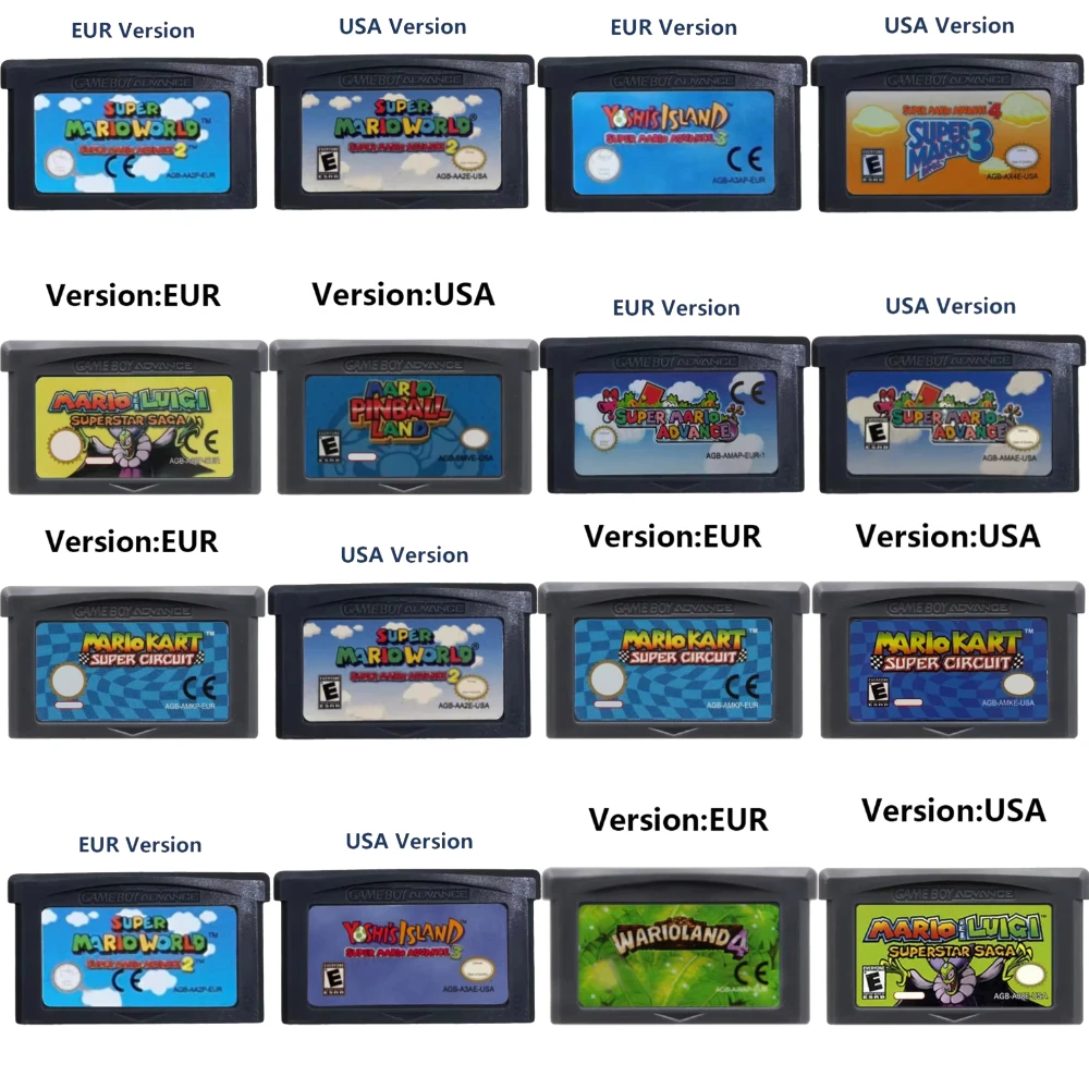 

США 32-битный картридж для игровой консоли GBA Game Card Land 4 Supe Mario Advance Mario Bros Kart Luigi Saga Party TENNIS Ware Inc