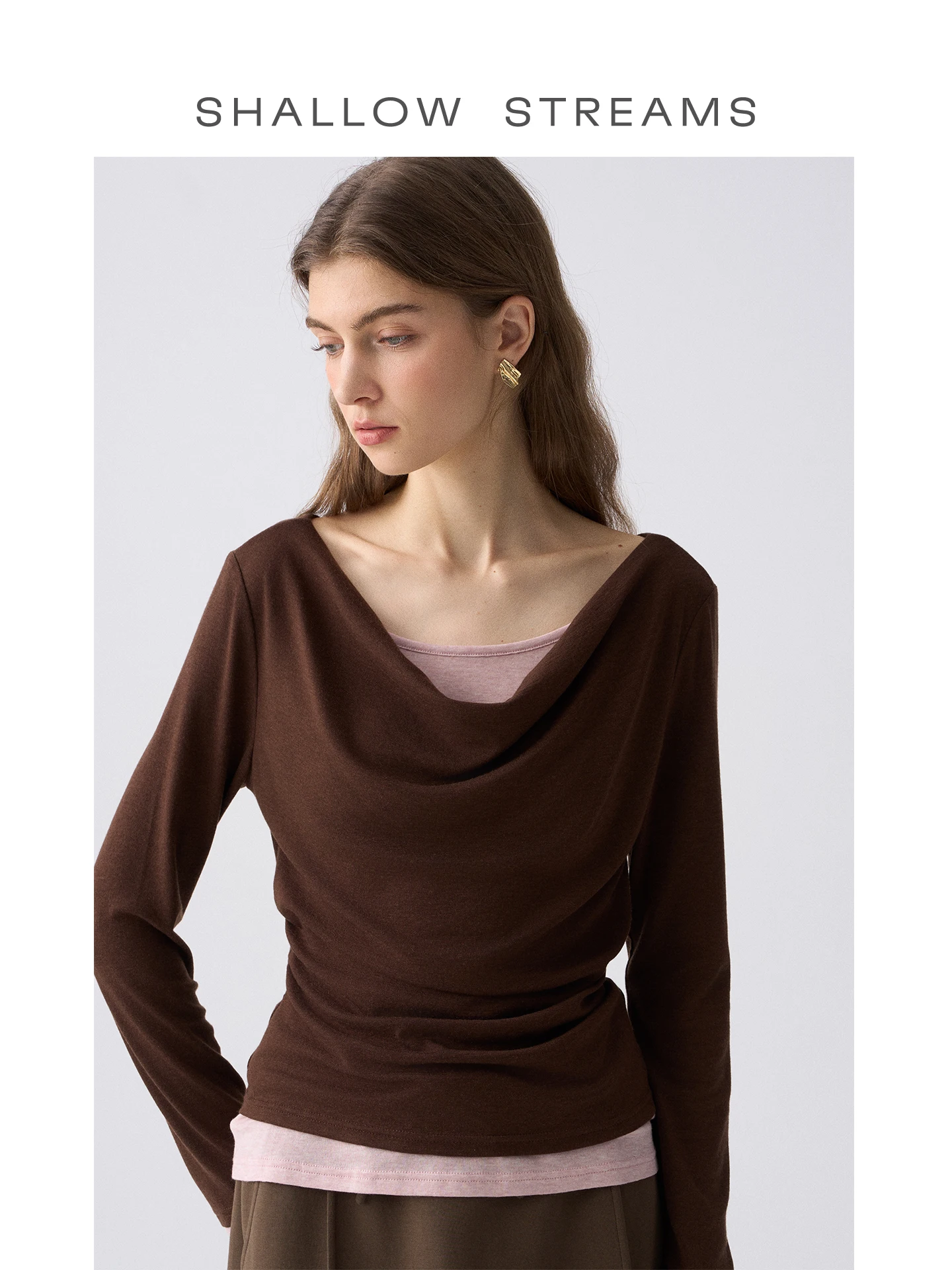 

Женская футболка Slow Strs Ballet Wind из шелка и шерсти с цветными вставками, воротником и длинными рукавами, приталенного кроя, повседневная