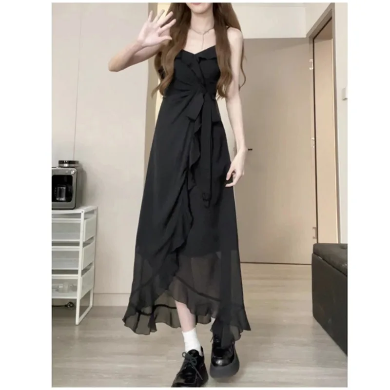 Ruffled thin cardigan over a pure desire ruffled V-neck maxi slip dress 3