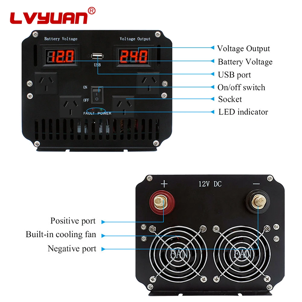 LVYUAN-inversor de onda sinusoidal pura para el hogar, transformador de voltaje UPS, 3500W, 7000W, pico 12V - 220V