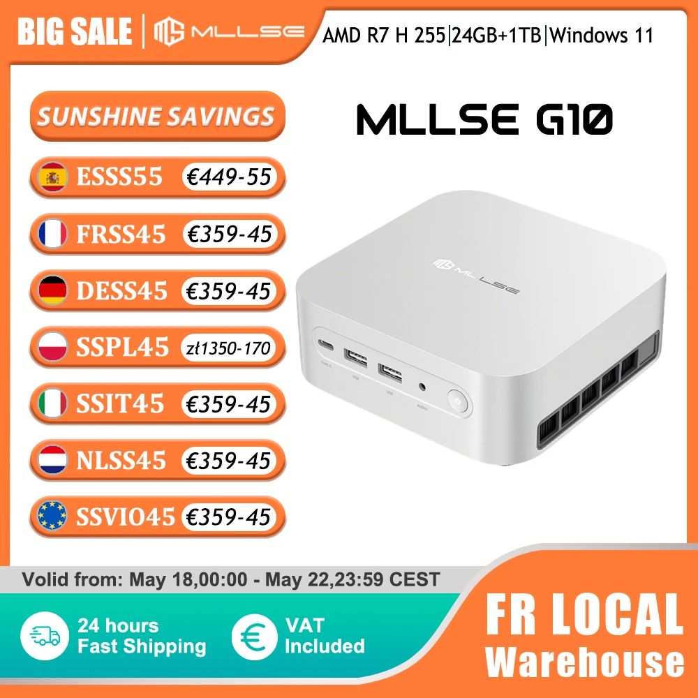 Mini PC Mllse G10 Nuevo con AMD Ryzen 7 H 255, 24GB de RAM DDR5, 1TB SSD, Wi-Fi 6, BT5.2, USB4.0, Windows 11 Pro, Mini Computadora de Escritorio para Juegos