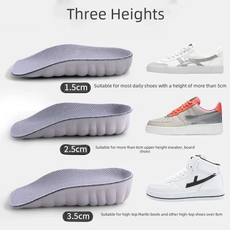 Invisiable Height Increase Insoles for Women Men Heel Lift Shoes Sole Pad Breathable Shock Absorption Feet Care Cushion Pads