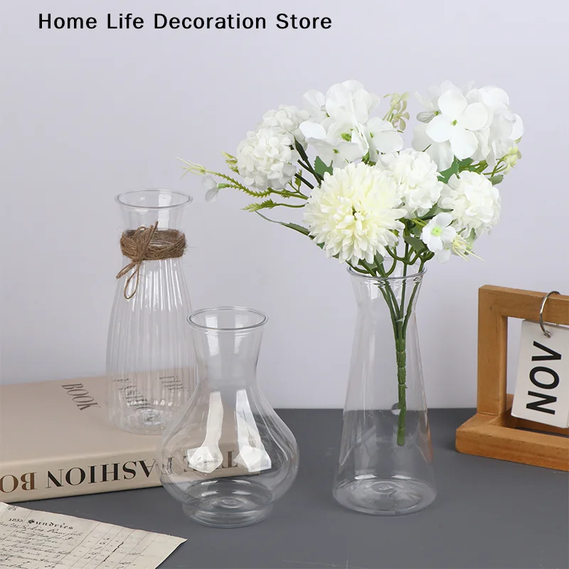 1Pc Plastic Striped Vases Transparent Vases Large-bellied Vase For Wedding Banquets, Festivals Party And Home Table Decoration
