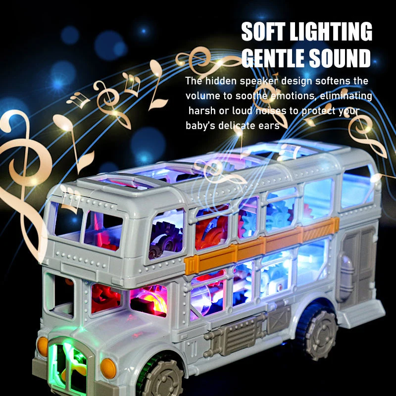 Electric Bus Toy Universal Wheel Structure Auto Music Light Retro Double Decker Bus Model for Kids Gift