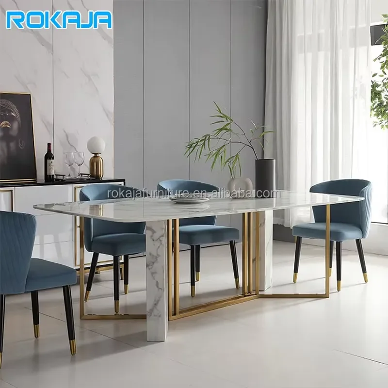 Italian Rock Slab Dining Table Rectangular Dinner Table Designer Modern Minimalist Design Dining Table and Chairs Set