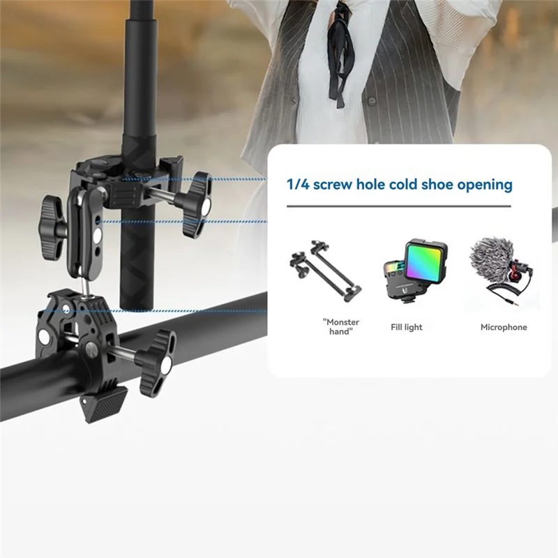 AAAEL-Articulating Magic Arm Clip 360° Dual-Head Super Clamp For Action Camera For Umbrella Monitor LED Light
