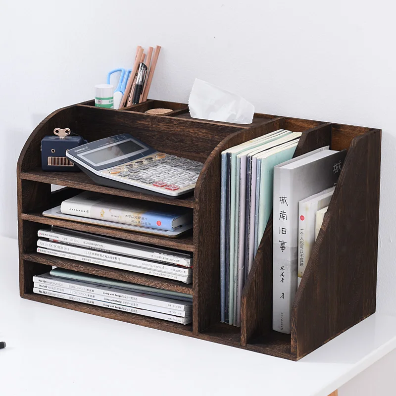 

Vintage Solid Wood Storage Box Desktop MultiLayer BookShelf Classification Design Filing Cabinet with Drawpaper Box Home Storage