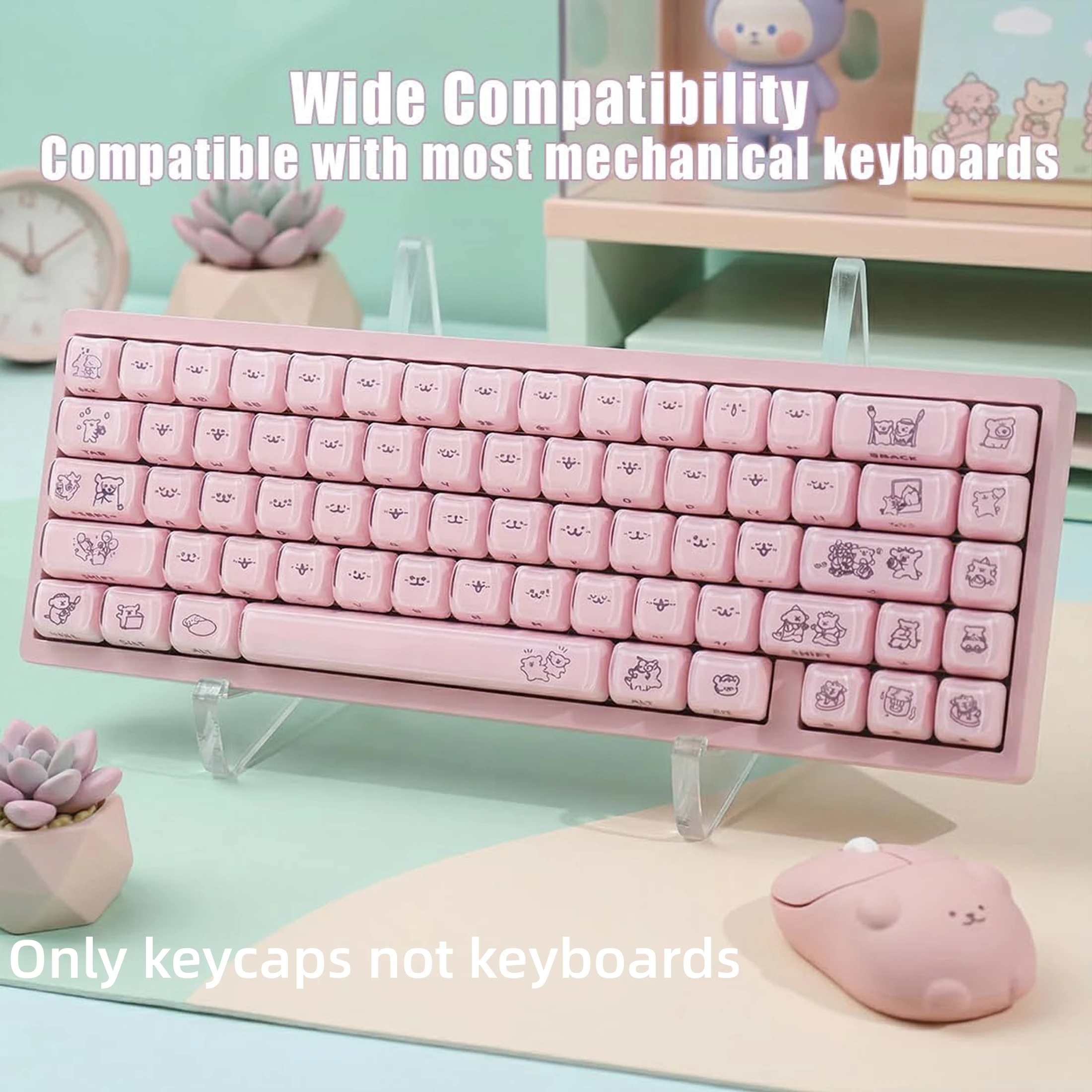 Mao Profile Pink Side Print Keycaps Cute Puppy Cat Anime 119pcs Cherry MX Compatible for DIY Mechanical Keyboard 60% 75% 80% 100