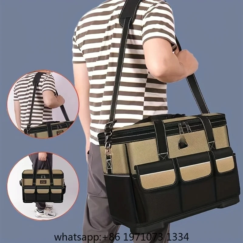 One-Piece Electrician's Tool Bag, Square Pocket Canvas Repair Tool Box, Large Capacity Tool Bag, with Adjustable Shoulder Strap