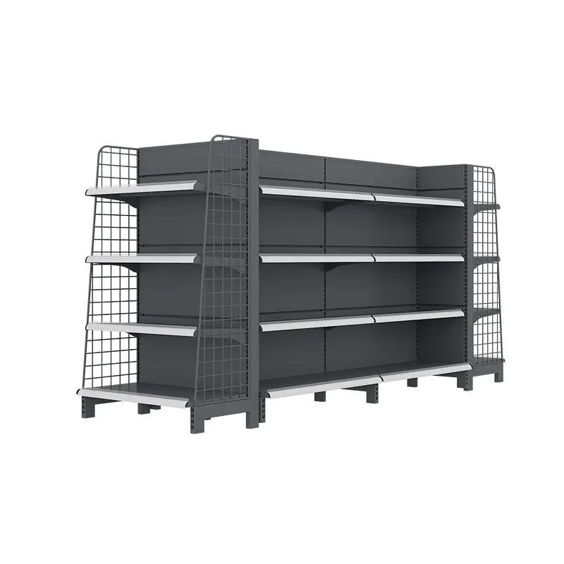 commissary convenience store shelves, hole boards, grocery store daily use, double-sided shelves