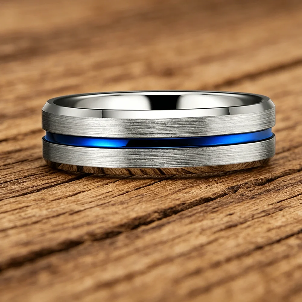 Blauer 4-mm-Ehering aus Wolfram für Männer und Frauen, modische Ringe mit abgeschrägten Kanten, gebürstete Oberfläche, bequeme Passform – Detail 10