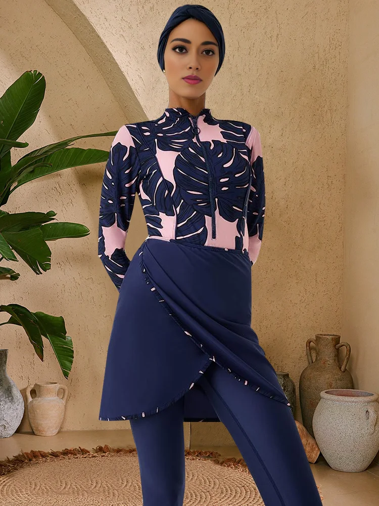 Traje de baño musulmán para mujer, traje de baño deportivo modesto Burkini de manga larga, traje de baño islámico, Hijab, Top, pantalón, secado rápido, UPF50+