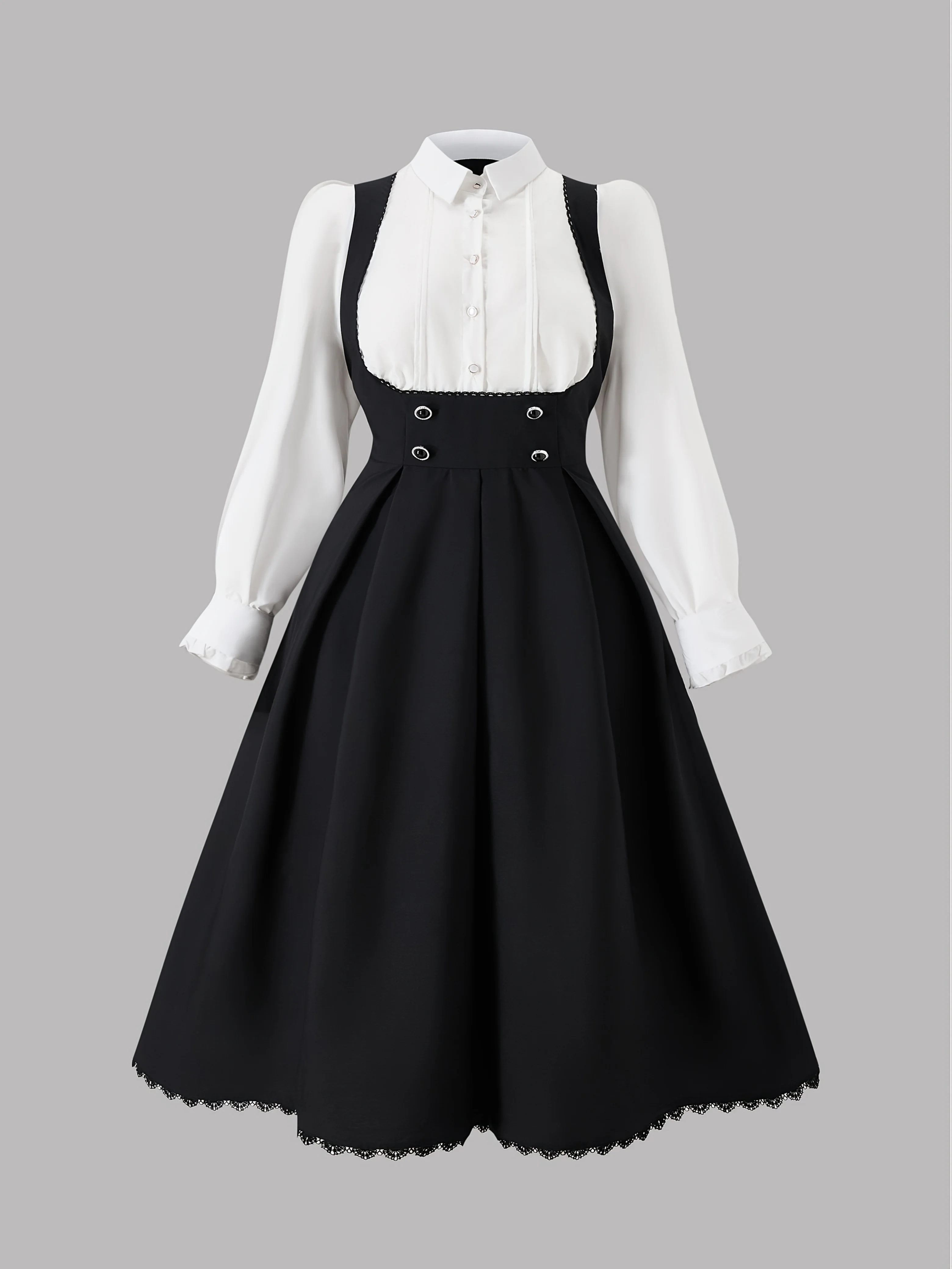 European and American Fashion, Sunny, Large-Sized Solid Color Contrast 2-in-1 Long-Sleeved Dress, Floor-Length Dress
