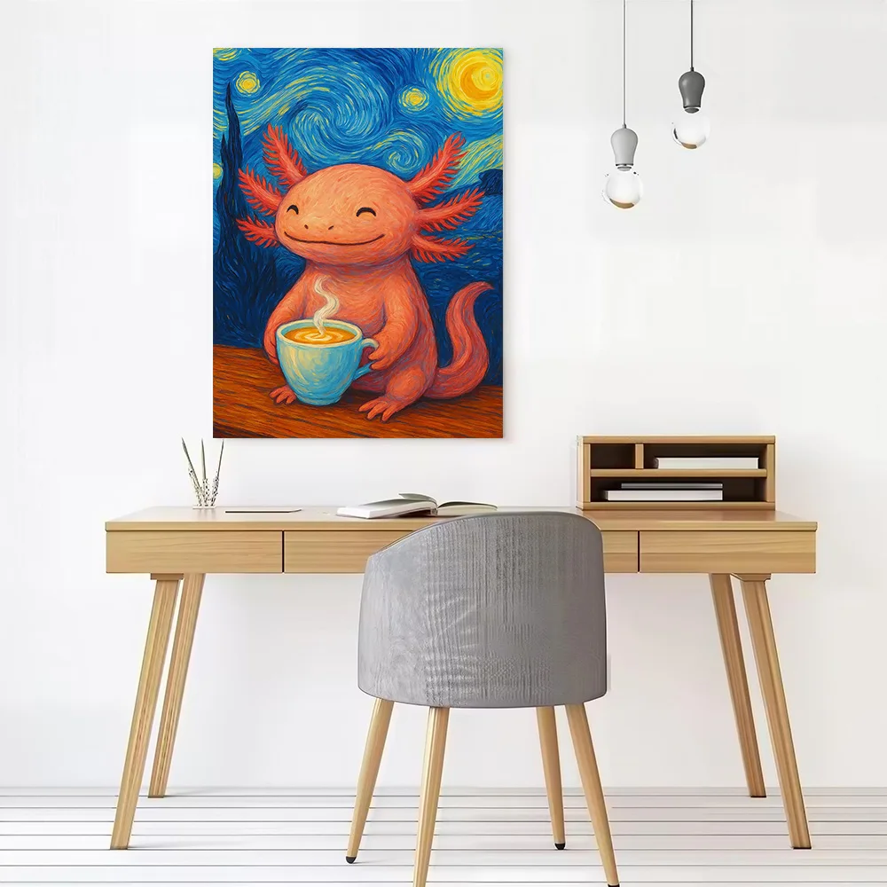 Axolotl Coffee Van Gogh Style Painting Poster Canvas Wall Art Custom Photo Print Modern Painting for Fans Decor Room Bedroom
