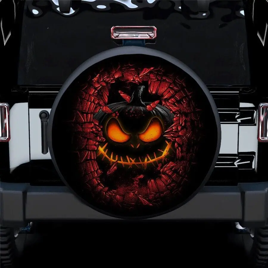 Horror Pumpkin Halloween Break Wall Spare Tire Cover Truck Halloween Gift