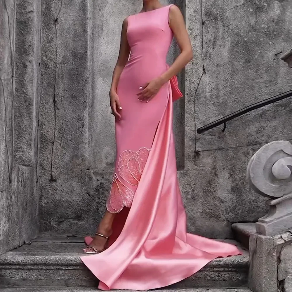 Luxury Peach Pink Mermaid Evening Dress For Women Dubai Beaded Arabic Elegant Women Wedding Birthday Prom Dress Party Gowns