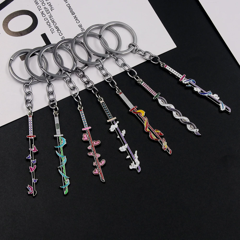 Anime Demon Slayer Sword Metal Keychain Kimetsu no Yaiba Kamado Tanjirou Nezuko Shinobu Weapon Pendant Keyring Cosplay Jewelry image 2