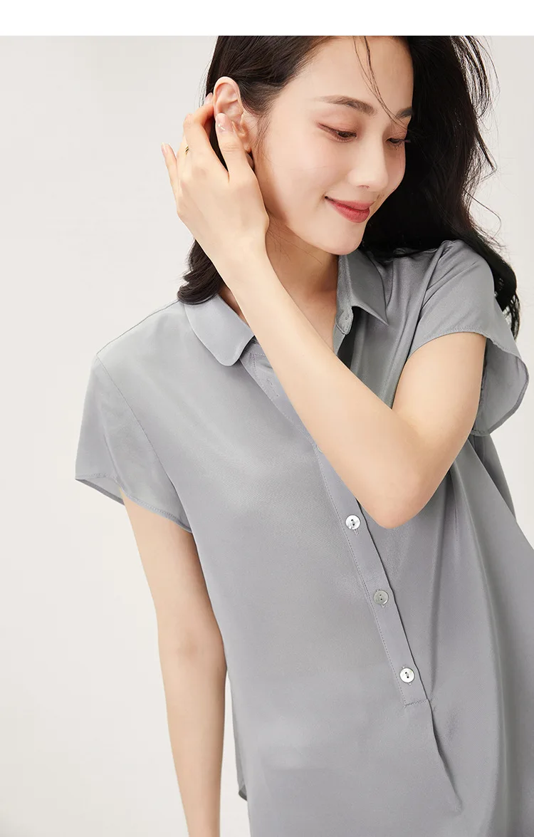 女性用半袖Tシャツ,トップス,シルク,襟,無地,ワークウェア,オフィスブラウス,夏,100%,t36526jm