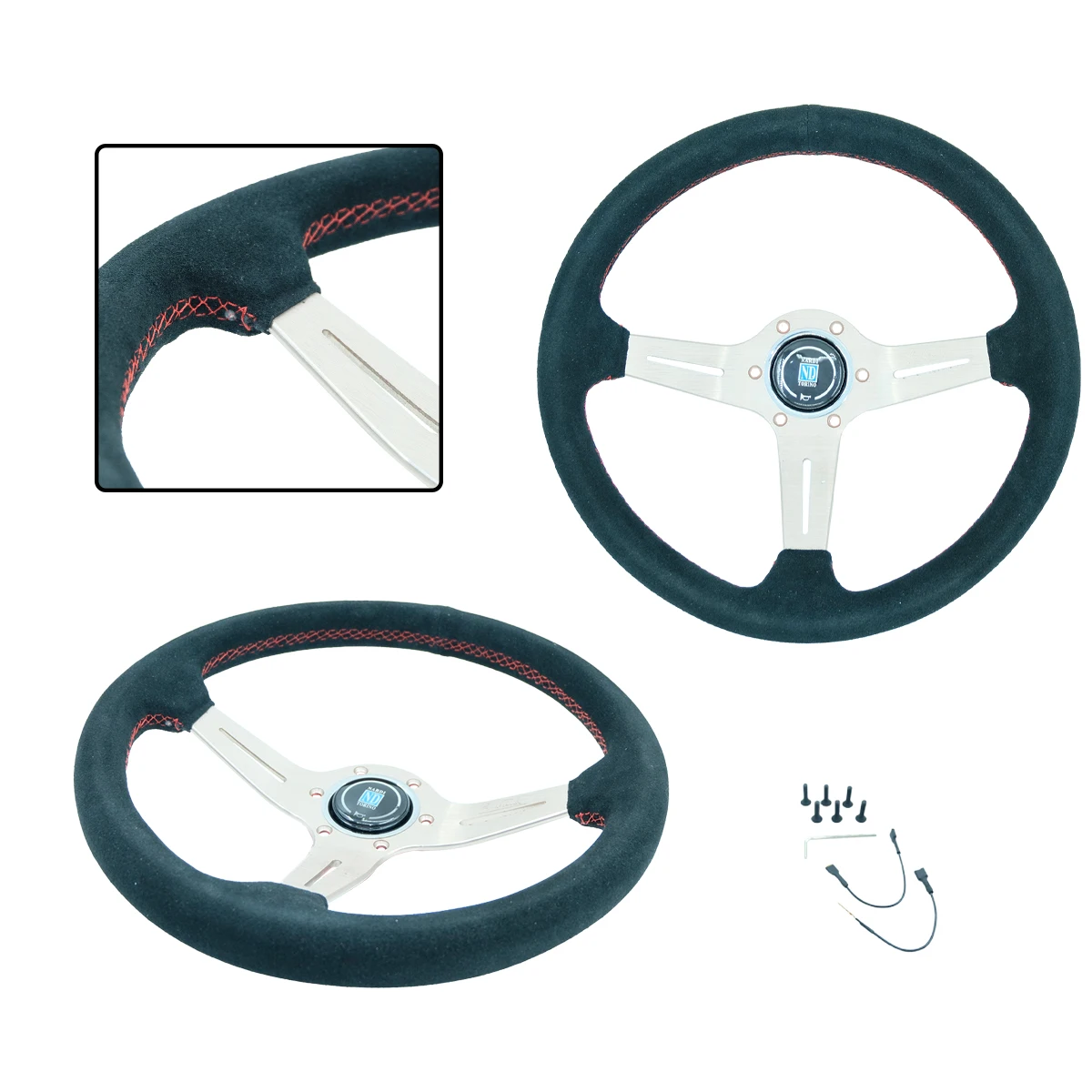 

Руль для гоночных игр ND 14 дюймов (350 мм) с прямой рамой, обтянутый бархатной кожей, модель 13053