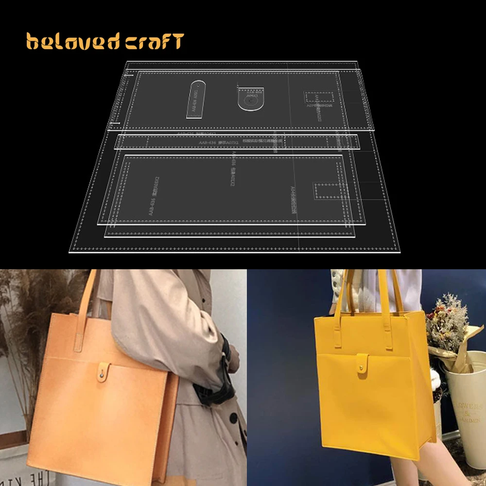 

BelovedCraft Leather Bag Pattern Making with Kraft Paper and Acrylic Templates for Women's Shoulder Tote Handbag