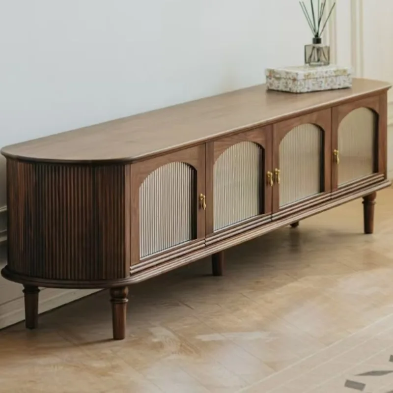 

Black walnut solid wood TV cabinet, Nordic retro living room home Changhong glass TV cabinet