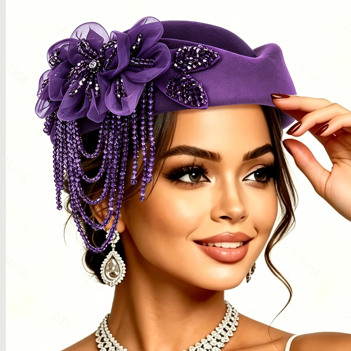 Elegant Church Decorative Hat for Women, 3D Floral Rhinestone Tassel Banquet Headpiece, Structured Formal Hat Suitable for Wedding Guests, Tea Parties, Bridal Events, and Holiday Celebrations, Multi-Color Party Headpie