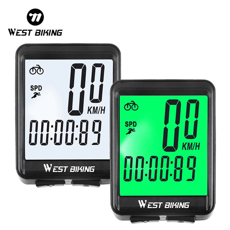 WEST BIKING Bicycle Computer Waterproof Wireless/Wired Bike Digital Speedometer Cycling Magnetic Odometer White/Green Backlight