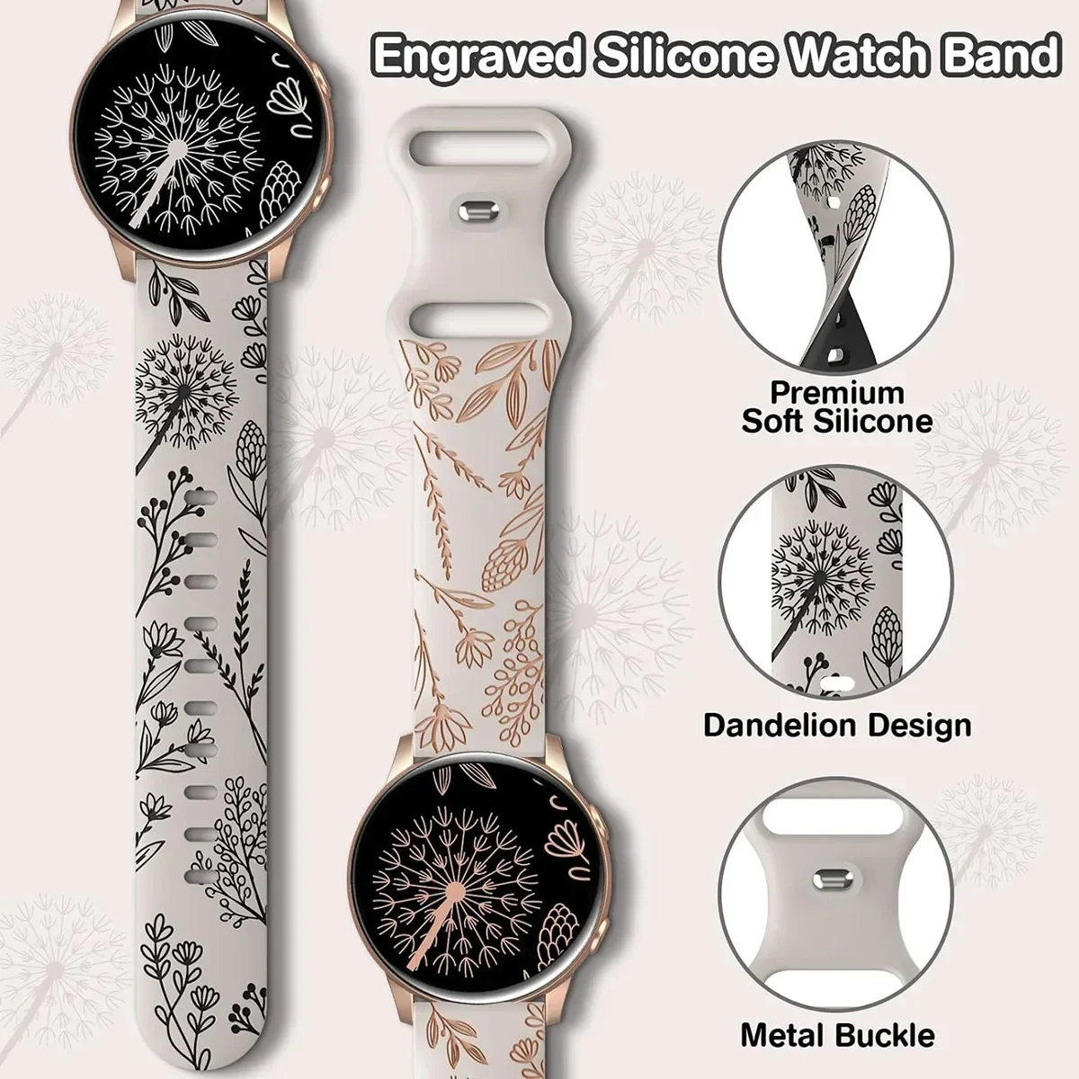 20mm Silicone Strap For Samsung Galaxy Watch 7/6/5/4 44 40mm 5 Pro 45 wo-Tone Dandelion Band for correa Galaxy Watch 6 4 classic