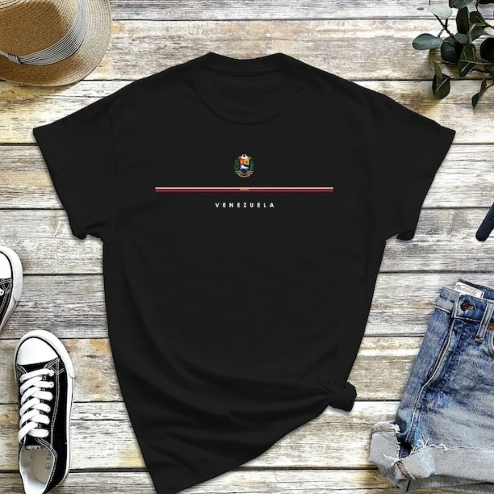 Camiseta de Venezuela con Símbolo Nacional y Bandera, Camiseta con Escudo de Armas de Venezuela, Camiseta de Cuello Redondo para Hombre, Camiseta de Manga Corta de Algodón para Mujer