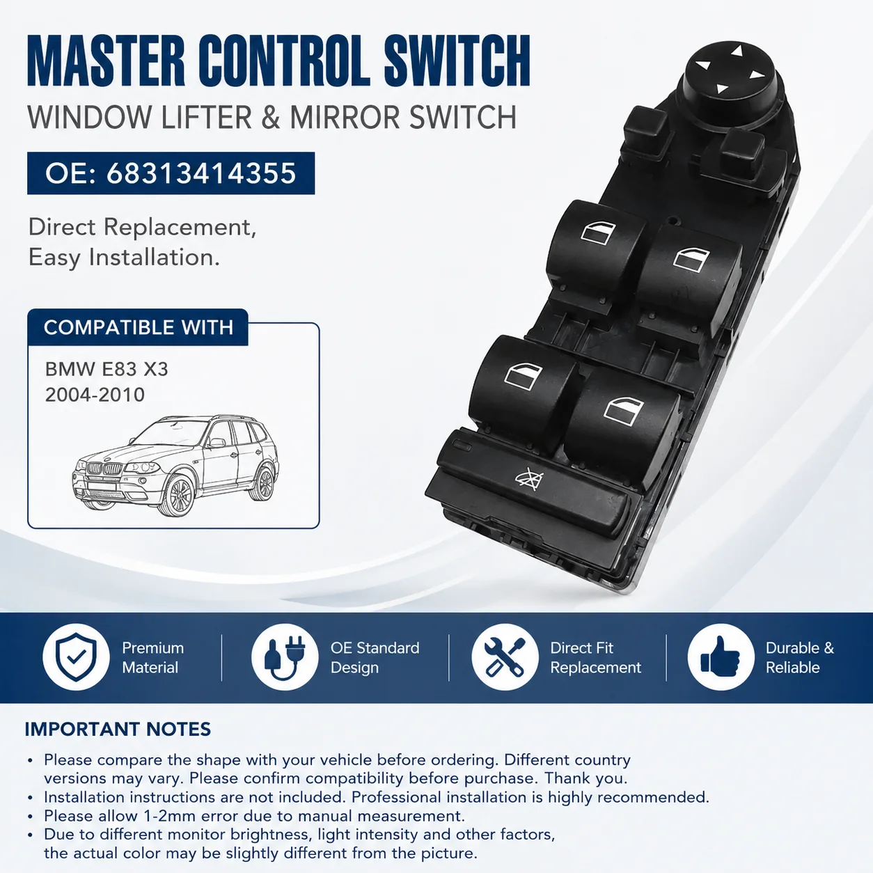

NEW Car Accessories Driver WIndow Lifter 61313414354 61313414355 Mirror Switch Control Unit For BMW E83 X3 2004-2010 .IN STOCK