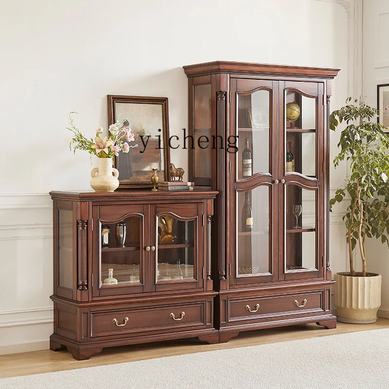

XL solid wood black walnut dwarf wine cabinet living room TV cabinet side cabinet two doors small display