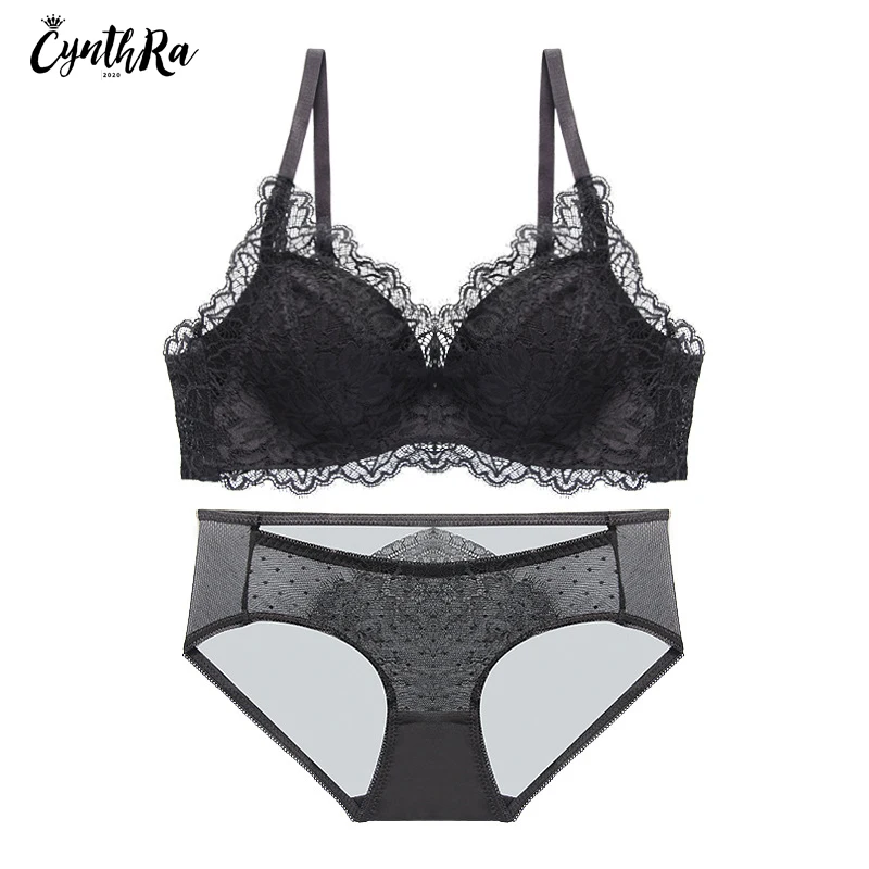 Bra Set Sexy Lace Female Gathered Push Up Wireless Seamless Breast Adjustable Breathable Women\'s Underwear Lingerie Sets