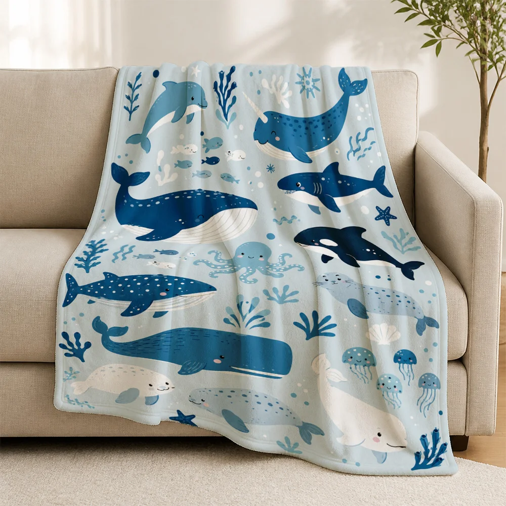 Coastal Ocean Dolphin Throw Blanket Decorative Sea Life Nautical Tapestry Cozy Sofa Cover Gift for Beach Bedroom Living Room Hom