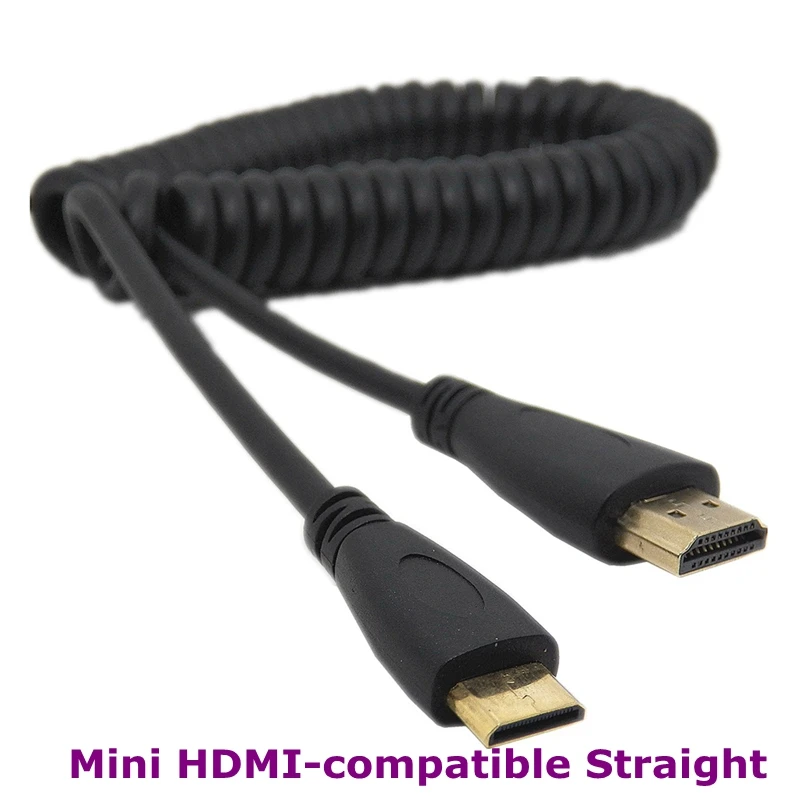 2m HDMI-compatible to Right & Left Angle Mini HDMI & HDMI & Micro HDMI male to Male Stretch Spring Curl Flexible Cable V1.4 DSLR